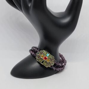 "Deco Trilogy" Purple & Multi-Color Crystal (Sz 6.5") Bracelet by Heidi Daus